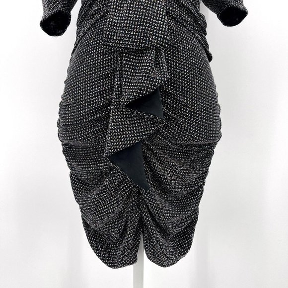 For Love & Lemons Black Margaux Glitter Deep V Ruched Mini Dress Womens M NWT - Picture 5 of 12